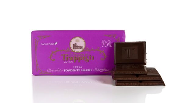 Barretta di Cioccolato Extra Fondente Amaro al 70% di cacao da 50g, da antica ricetta Trappista